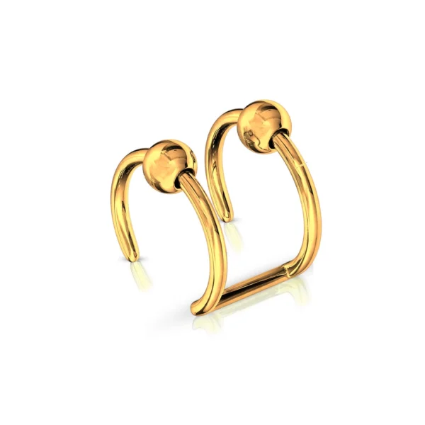 Faux Piercing Double Anneau avec Billes en Acier 316L Doré PVD Faux Piercing Double Anneau avec Billes en Acier 316L Doré PVD.