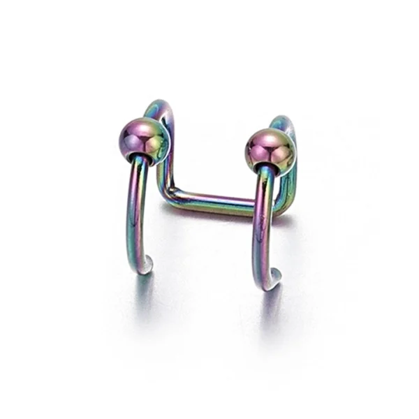 Faux Piercing Double Anneau avec Billes en Acier 316L Multicolore PVD Faux Piercing Double Anneau avec Billes en Acier 316L Multicolore PVD.