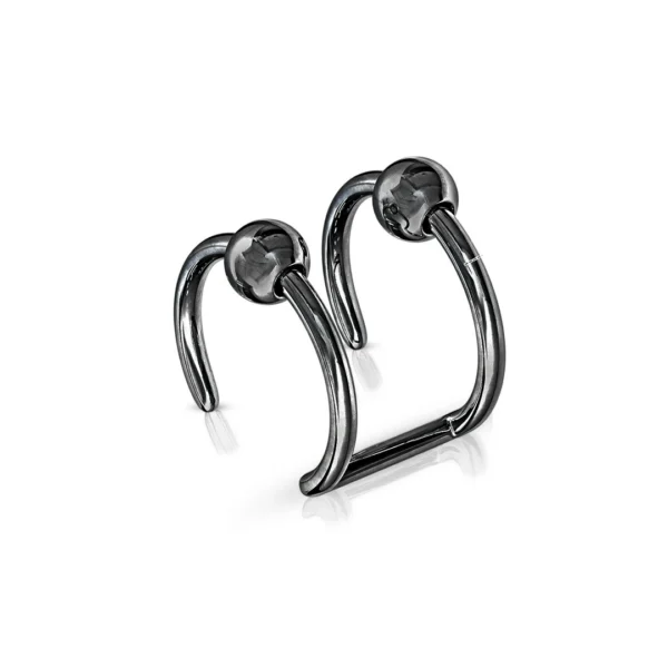 Faux Piercing Double Anneau avec Billes en Acier 316L Noir PVD Faux Piercing Double Anneau avec Billes en Acier 316L Noir PVD.