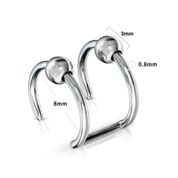 Faux Piercing Double Anneau avec Billes en Acier 316L (dimensions) Faux Piercing Double Anneau avec Billes en Acier 316L (dimensions).