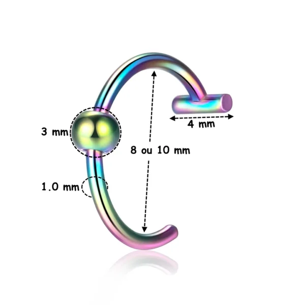 Faux Piercing Lèvre Anneau Perlé 8-10 mm en Acier 316L Multicolore PVD Faux Piercing Lèvre Anneau Perlé 8-10 mm en Acier 316L Multicolore PVD.