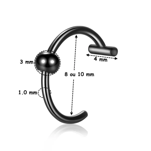 Faux Piercing Lèvre Anneau Perlé 8-10 mm en Acier 316L Noir PVD Faux Piercing Lèvre Anneau Perlé 8-10 mm en Acier 316L Noir PVD.