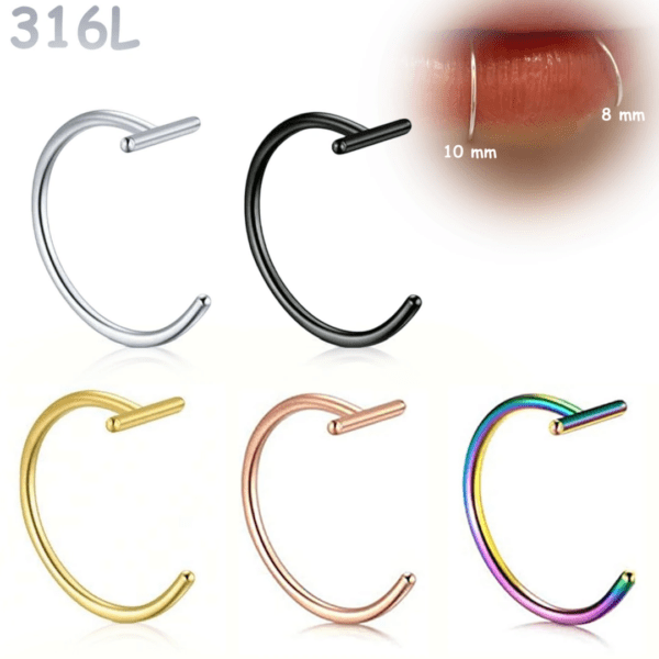 Faux Piercing Lèvre Anneau en Acier Chirurgical 8 ou 10 mm.
