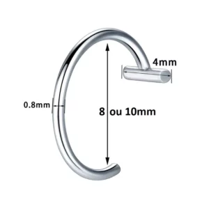 Faux Piercing Lèvre Anneau en Acier Chirurgical (dimensions).