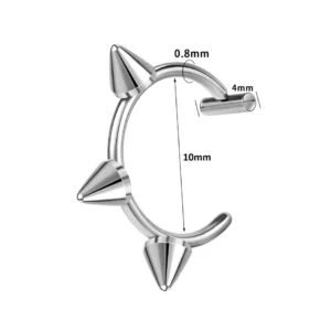 Faux Piercing Lèvre Anneau en Acier avec Spikes (dimensions).