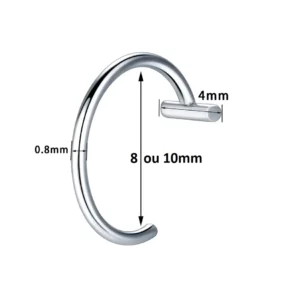 Faux Piercing Lèvre Anneau en Acier (dimensions).