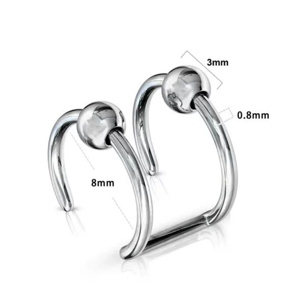 Faux Piercing Lèvre Cartilage Double Anneau en Acier orné de Billes (dimensions) Faux Piercing Lèvre Cartilage Double Anneau en Acier orné de Billes (dimensions).