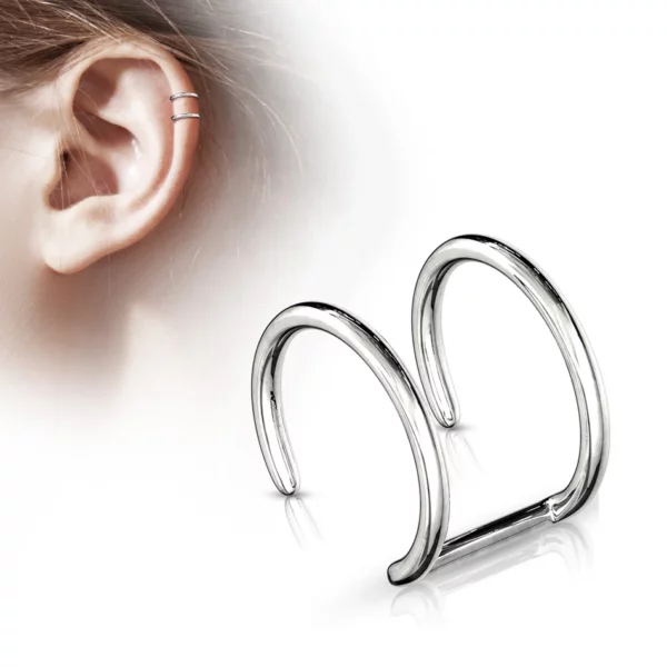 Faux Piercing Lèvre Cartilage Double Anneau en Acier (sur cartilage).