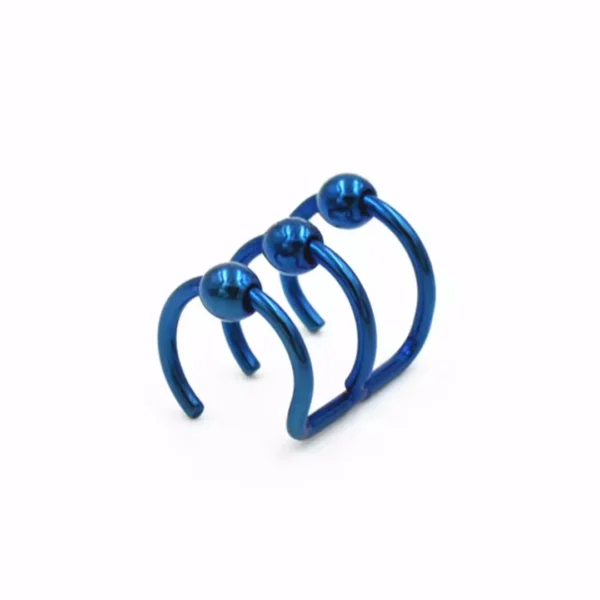 Faux Piercing Triple Anneau avec Billes en Acier 316L Bleu PVD Faux Piercing Triple Anneau avec Billes en Acier 316L Bleu PVD.