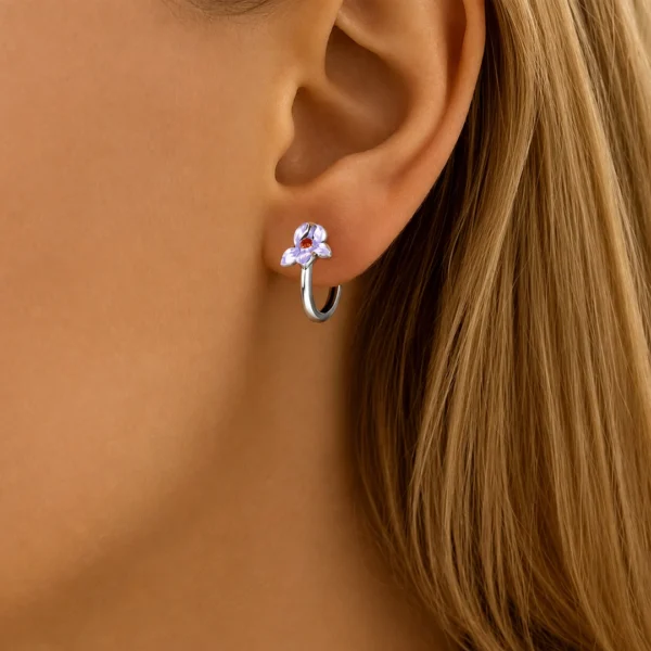 Femme avec Créoles Fleur Lavande en Argent 925 à Zirconium Orange Femme avec Créoles Fleur Lavande en Argent 925 à Zirconium Orange