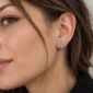 Femme avec Créoles Renne de Noël en Argent 925 & Zirconium Rouge