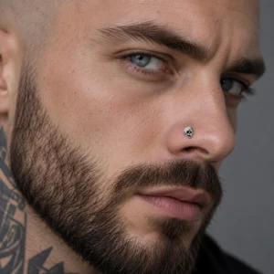 Homme avec Piercing Narine Tête de Mort Narquoise Acier 316L.