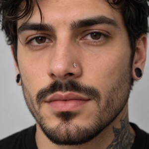 Homme avec Piercing Pain d'Épices à la Narine en Acier 316L.