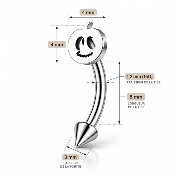 Piercing Citrouille & Pointe Conique Banane 16G 8 mm Acier Chirurgical 316L Piercing Citrouille & Pointe Conique Banane 16G 8 mm Acier Chirurgical 316L.