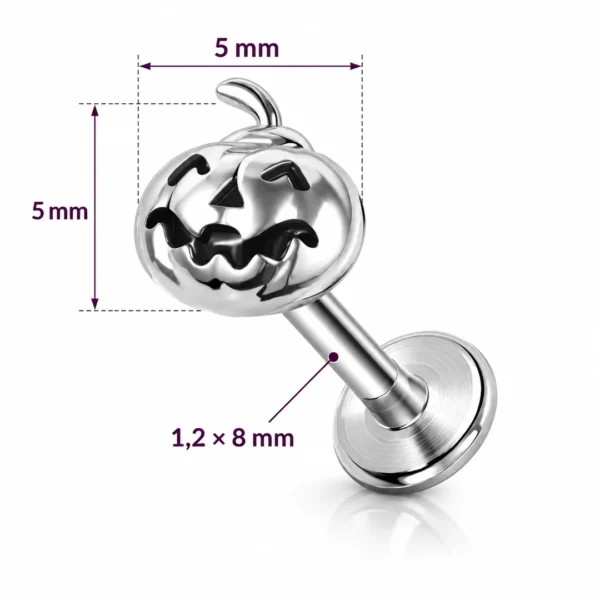 Piercing Citrouille Texturée Labret 16G Acier 316L (dimensions) Piercing Citrouille Texturée Labret 16G Acier 316L (dimensions).