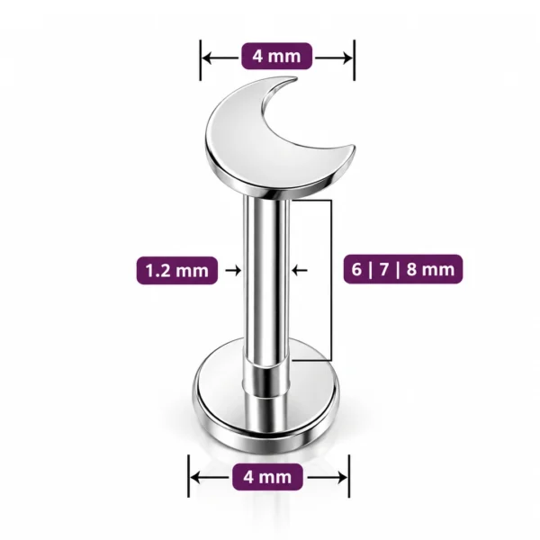 Piercing Croissant de Lune Labret 16G Titane ASTM-F136 (dimensions) Piercing Croissant de Lune Labret 16G Titane ASTM-F136 (dimensions).