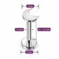 Piercing Croissant de Lune Labret 16G Titane ASTM-F136 (dimensions).