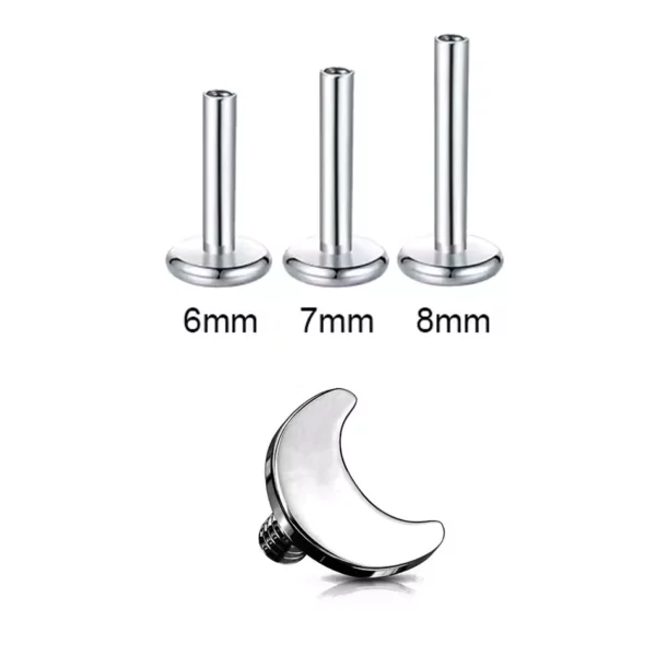 Piercing Labret Croissant de Lune en Titane (dimensions tige) Piercing Labret Croissant de Lune en Titane (dimensions tige).