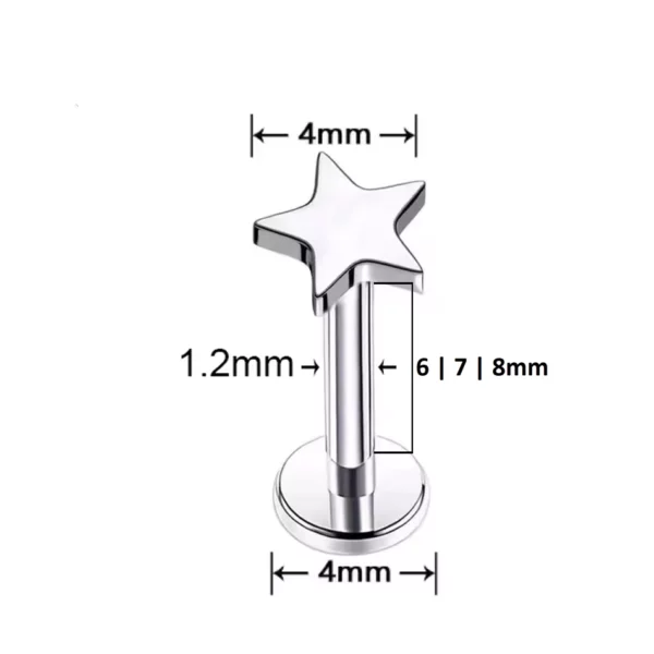 Piercing Labret Étoile en Titane (dimensions) Piercing Labret Étoile en Titane (dimensions).