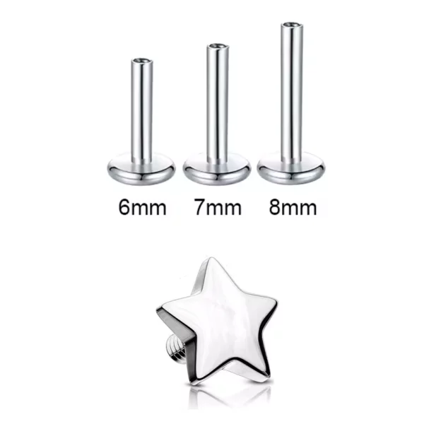 Piercing Labret Étoile en Titane (dimensions tige) Piercing Labret Étoile en Titane (dimensions tige).