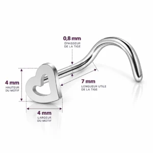 Piercing Narine Cœur Évasé en Acier 316L (dimensions).
