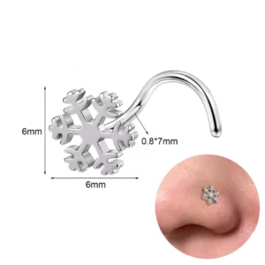 Piercing Narine Stud en U Flocon de Neige en Acier (dimensions).