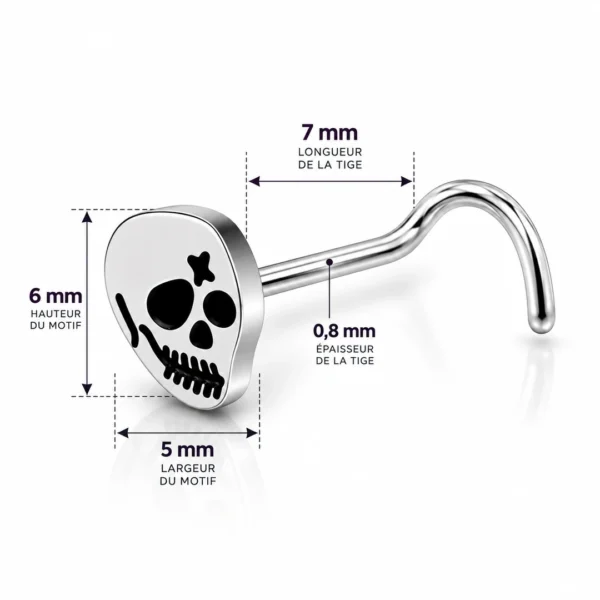 Piercing Narine Tête de Mort Narquoise Acier Chirurgical 316L (dimensions) Piercing Narine Tête de Mort Narquoise Acier Chirurgical 316L (dimensions).