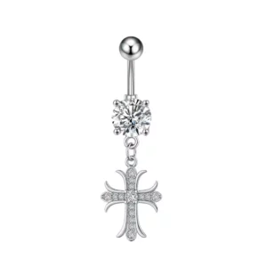 Piercing Nombril Croix Gothique en Titane et Zircons.