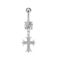 Piercing Nombril Croix Gothique en Titane et Zircons.