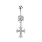 Piercing Nombril Croix Majestueuse Pavée de Zirconiums Acier 316L.