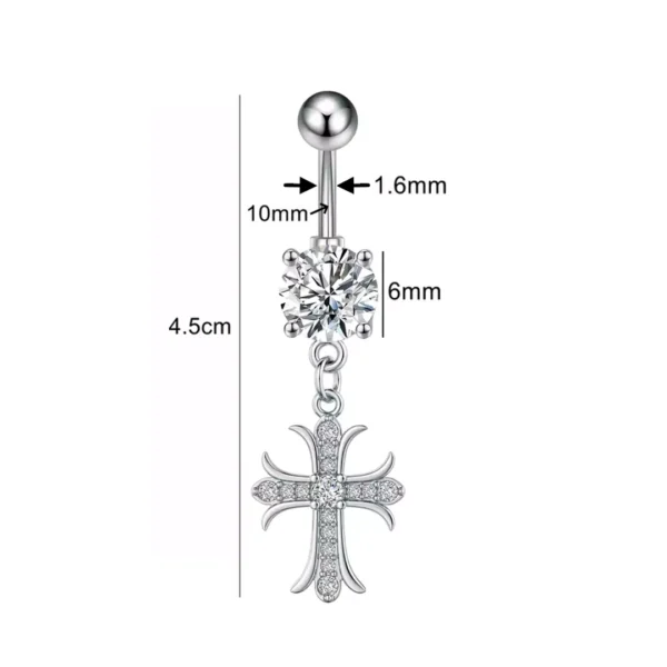 Piercing Nombril Croix Majestueuse Pavée de Zirconiums (dimensions) Piercing Nombril Croix Majestueuse Pavée de Zirconiums (dimensions).