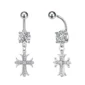 Piercing Nombril Croix Majestueuse Pavée de Zirconiums (vue profil et filetage).