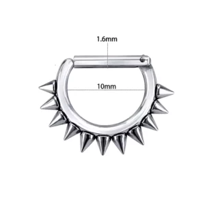 Piercing Septum Clicker Demi-Cercle en Acier avec Spikes (dimensions).