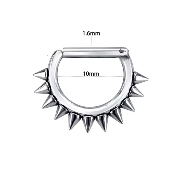 Piercing Septum Clicker Demi-Cercle en Acier avec Spikes (dimensions) Piercing Septum Clicker Demi-Cercle en Acier avec Spikes (dimensions).