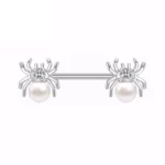 Piercing Téton Barbell Araignée en Titane avec Perle Blanche & Zircon.