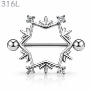 Piercing Téton Flocon de Neige en Acier avec Zirconiums.