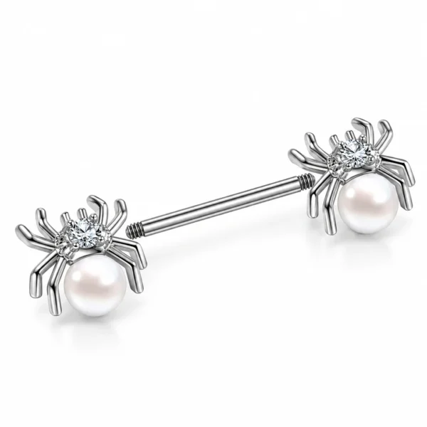 Piercing Téton Titane ASTM-F136 Araignée à Perle Blanche & Zirconium Piercing Téton Titane ASTM-F136 Araignée à Perle Blanche & Zirconium.