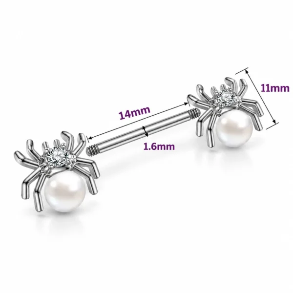 Piercing Téton Titane Araignée à Perle Blanche & Zirconium (dimensions) Piercing Téton Titane Araignée à Perle Blanche & Zirconium (dimensions).