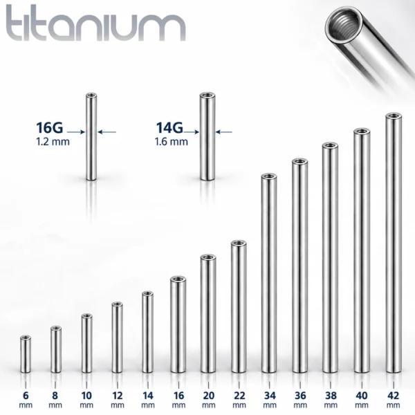 Barbell Droit en Titane ASTM-F136 Filetage Interne.