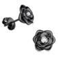 Boucles d’Oreilles Femme Rose Déployée avec Zircon Central Étincelant (variante noir).