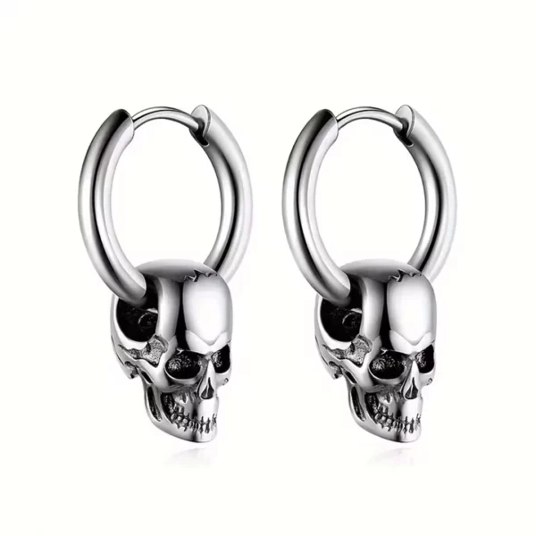Boucles d’Oreilles Homme Gothiques Punk - Créoles Tête de Mort en Acier (variante acier) Boucles d’Oreilles Homme Gothiques Punk - Créoles Tête de Mort en Acier (variante acier).