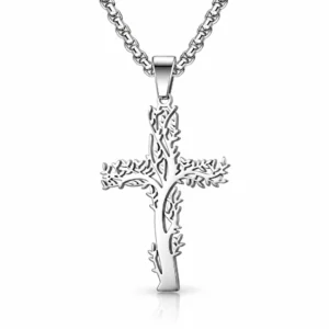 Collier Croix Arbre de Vie en Acier 316L.