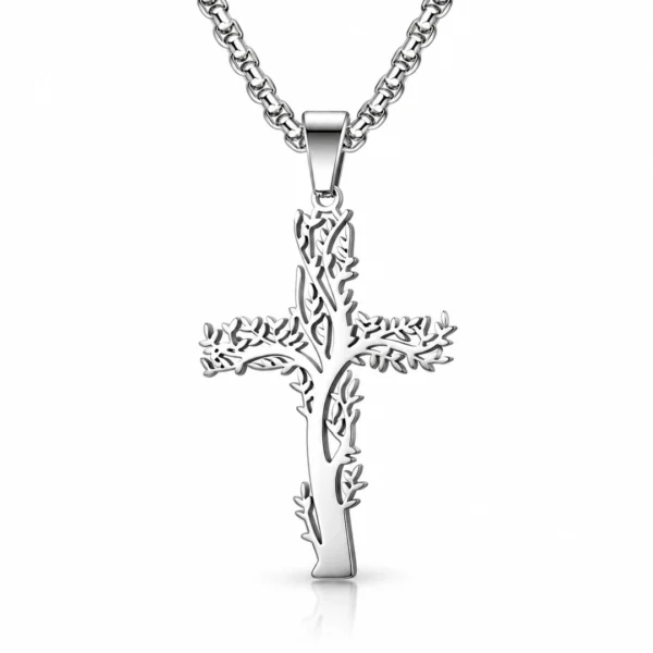 Collier Croix Arbre de Vie en Acier 316L.