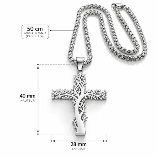Collier Croix Arbre de Vie en Acier Inoxydable 316L (dimensions) Collier Croix Arbre de Vie en Acier Inoxydable 316L (dimensions).