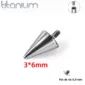 Embout Piercing Pointe 3x6 mm en Titane à Pas de Vis 0,9 mm.
