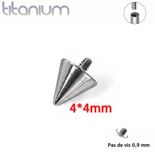 Embout Piercing Pointe 4x4 mm en Titane à Pas de Vis 0,9 mm Embout Piercing Pointe 4x4 mm en Titane à Pas de Vis 0,9 mm.