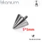 Embout Piercing Pointe 5x5 mm en Titane à Pas de Vis 0,9 mm.
