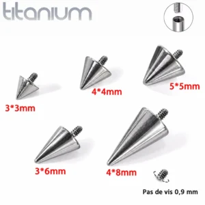 Embout Piercing Pointe en Titane à Pas de Vis 0,9 mm.