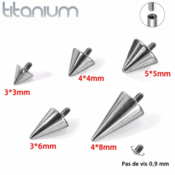 Embout Piercing Pointe en Titane à Pas de Vis 0,9 mm.