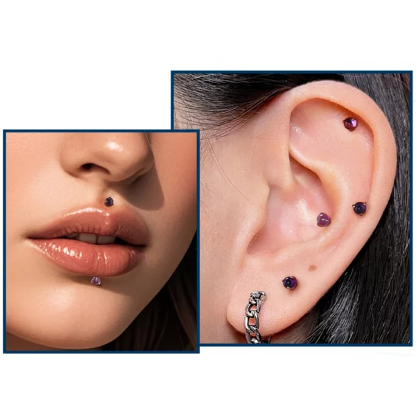 Embout Piercing en Titane avec Pierre d'Opalite Sertie par 3 Griffes (variante améthyste labret cartilage) Embout Piercing en Titane avec Pierre d'Opalite Sertie par 3 Griffes (variante améthyste labret cartilage).